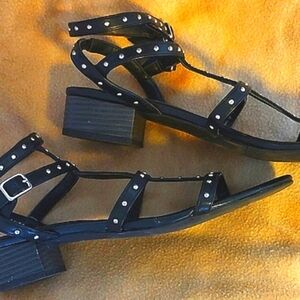 Black Leather Silver Studded Strappy Sandals by Rampage Size 10